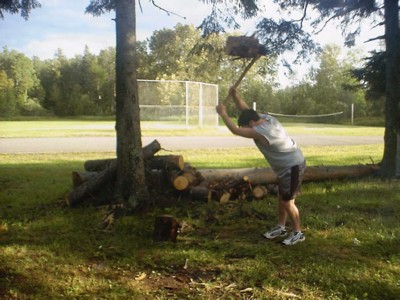 DJ Bonville chopping wood